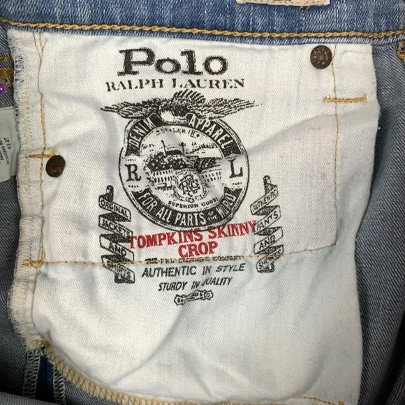 Polo Ralph Lauren Jeans Size 29 Tompkins Skinny Crop Blue Wash Kennedy Painted - Picture 7 of 16